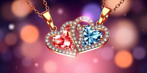 Romantic Double Heart Necklace Rose Gold Crystals Jewelry Valentine s Gift