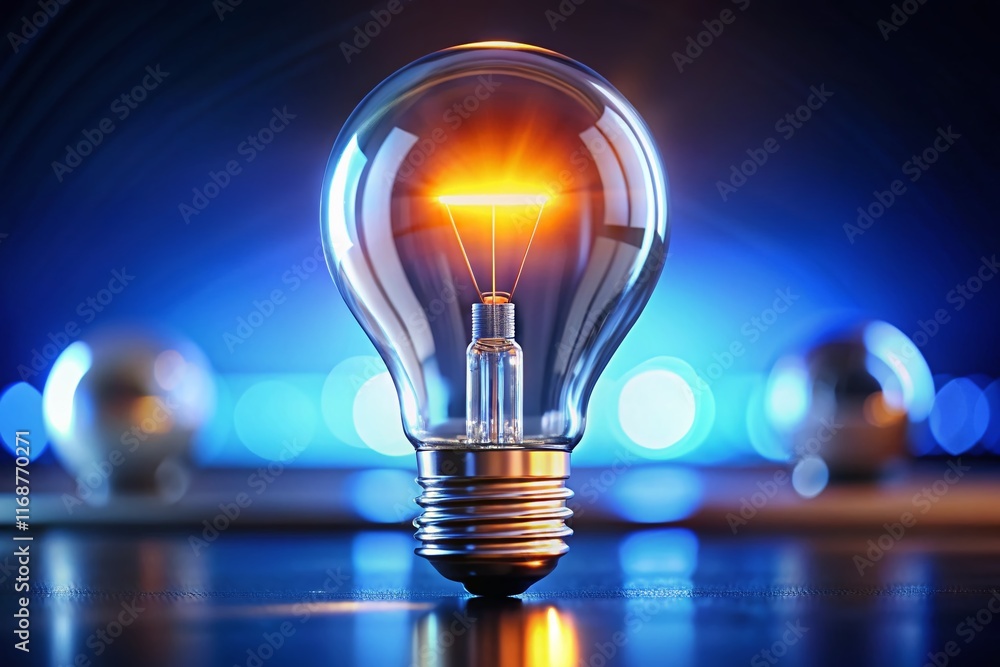 Poster glowing lightbulb with loading bar: creative problem solving concept - 3d render