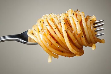 A portion of spaghetti on a fork. Generative AI