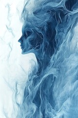 Abstract Blue Smoke Forming The Silhouette Of A Female Figure, Mystical Surreal Portrait