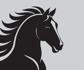 silhouette of a horse's head in black and white