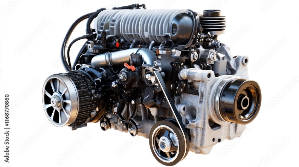 Poster a detailed automotive engine showcasing advanced mechanical design and engineering.