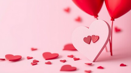 A tight close-up shot of a modern flat design Valentine's Day celebration featuring simple two-dimensional shapes in detailed focus.