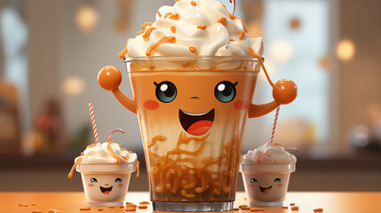 Cartoon Beverages with Smiling Faces - Fun and Whimsical Stock Image