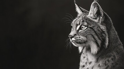 Obraz premium A detailed black-and-white portrait of a lynx, showcasing its striking features and expression.