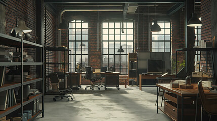 Spacious Industrial Loft Workspace with Modern Urban Aesthetic