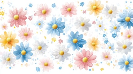 A playful and cheerful daisy pattern in soft pastel colors, perfect for spring-themed products and designs.