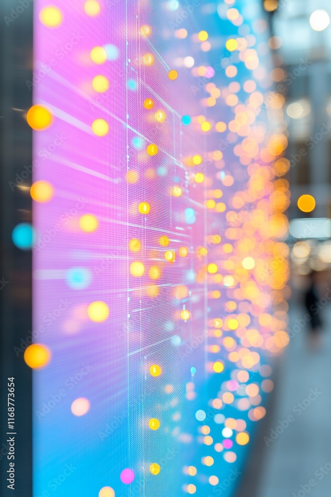 Poster vibrant abstract digital display with glowing geometric patterns