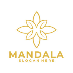 Obraz premium Oriental geometric flower line art logo design vector template. Flower line art logo vector