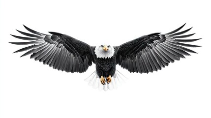 Obraz premium A majestic eagle with outstretched wings against a white background.