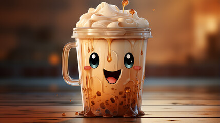 Cartoon Beverages with Smiling Faces - Fun and Whimsical Stock Image