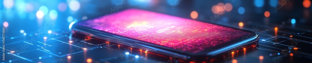 Aufkleber Encrypted Message on Smartphone with Neon Light Reflections - Cybersecurity Concept
