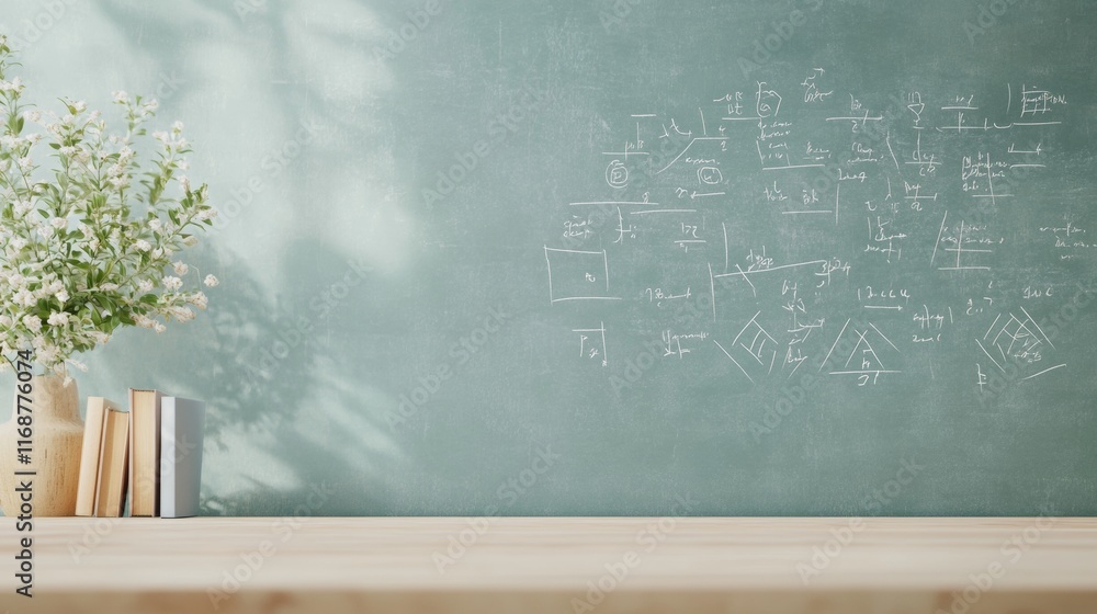 Poster Winter Classroom Tranquility Chalkboard with Mathematical Formulas and Soft Light