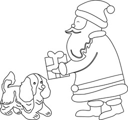 Santa giving a gift to a dog.