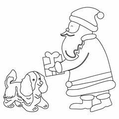 Santa giving a gift to a dog.