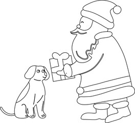 Santa giving a gift to a dog.