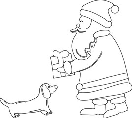 Santa giving a gift to a dog.