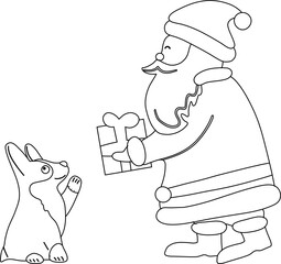 Santa giving a gift to a dog.