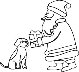 Santa giving a gift to a dog.