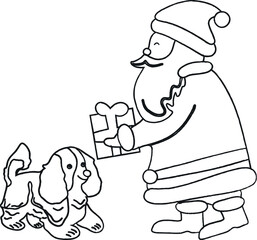 Santa giving a gift to a dog.