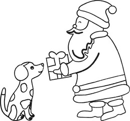 Santa giving a gift to a dog.