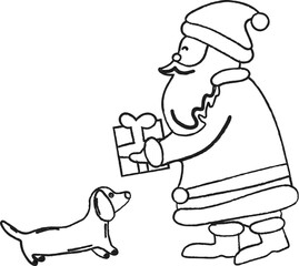Santa giving a gift to a dog.