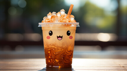 Cartoon Beverages with Smiling Faces - Fun and Whimsical Stock Image