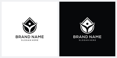 drop oil water with human people happy logo design vector graphic