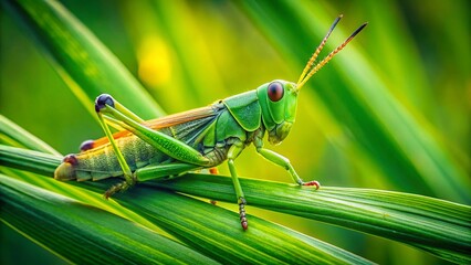 Green Grasshopper on Lush Green Grass - High-Resolution Stock Photo