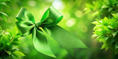 Fototapeta premium Green Ribbon Cancer Awareness Stock Photo: Hope, Support, and Solidarity