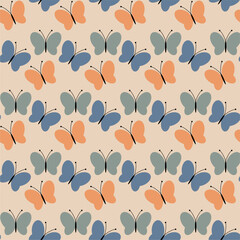Seamless vector illustration print pattern background wallpaper with butterflies summer spring for textile, paper, pack etc	

