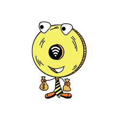     a funny character in the shape of a coin