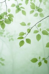 Obraz premium Serene Misty Forest with Green Leaves on Branches