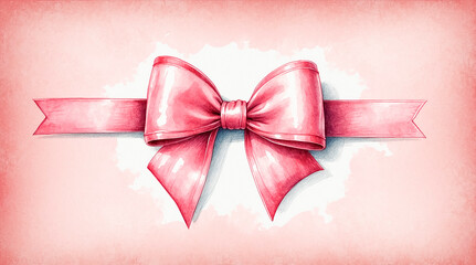 Illustration of a pink bow with ribbon on a pink gradient background
