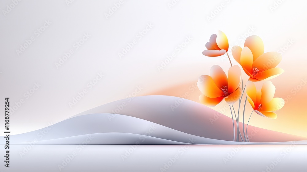 Aufkleber an elegant vector design of abstract spring flowers, with soft gradients and gentle curves, all plac
