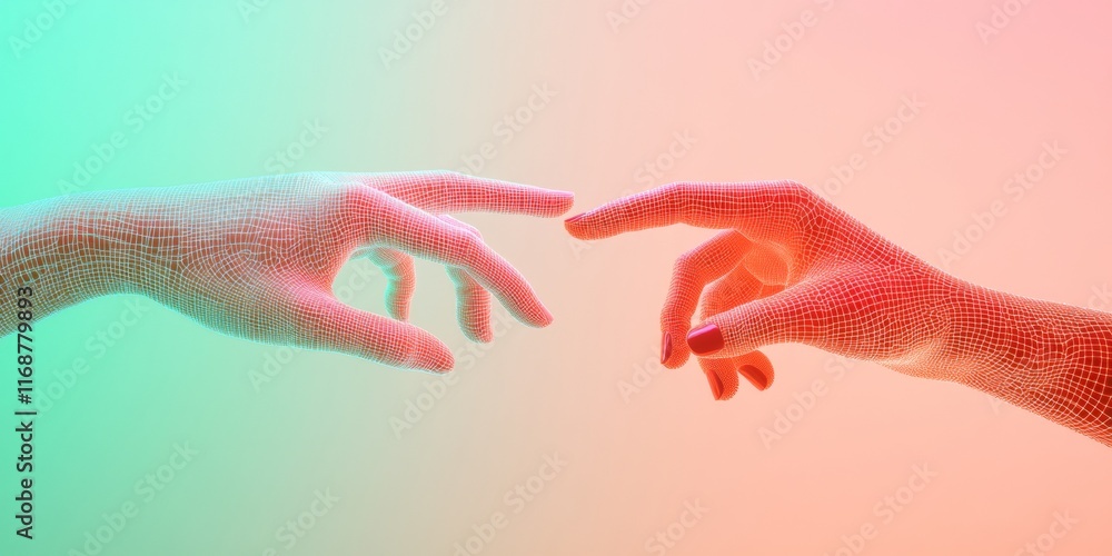 Leinwandbilder futuristic connection human and robotic hand interaction with digital patterns