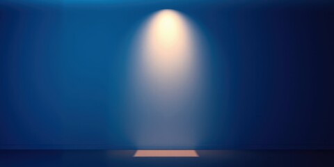 Single spotlight illuminating a minimalist empty room with a blue wall and subtle floor reflection