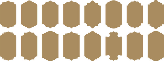 Islamic frames. Ramadan frames, mosque arches, decorative arches, Moroccan gates, black silhouette illustration. Golden Islamic window shapes in oriental style. Islamic vector window or door