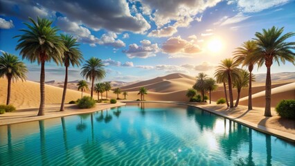 Luxury Desert Oasis Pool Escape: Sparkling Water, Sand Dunes, Relaxation