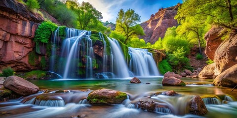 Gunlock Falls Long Exposure, Majestic Waterfall Cascade, Utah Nature Photography