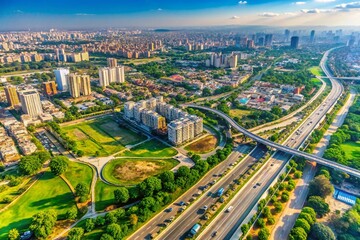 Fototapeta premium Gurgaon City Map - Aerial View with Strategic Road Network & Landmarks