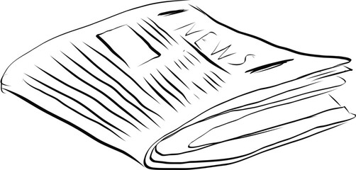 Fresh newspaper hand drawn doodle, latest news, contour drawing, latest publishing. Sketchy news paper stack, local or world news. Vector illustration