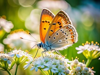 Obraz premium Macro Photography: Small Copper Butterfly on White Summer Flower