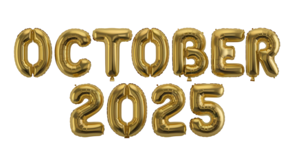 3D Golden Text  Balloon October   Isolated on Transparent Background, Text Balloon Design for October 2025