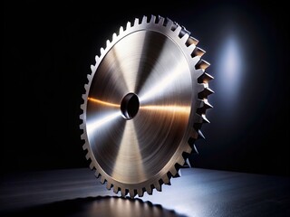 Massive Circular Saw Blade Isolated on Black Background - Industrial Power Tool Stock Photo