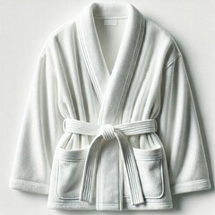 Soft white cotton bathrobe with a belt