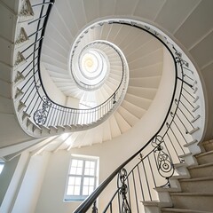 Fototapeta premium spiral staircase white stairs with railings