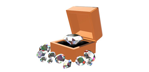 Diamonds in a box with scattered diamonds 