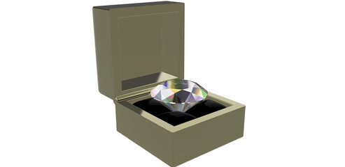 open box with a gift, 3D rendering image of a diamond in a box