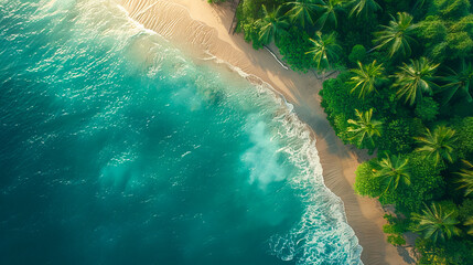 Turquoise ocean water crashing on the tropical beach shore
